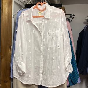 Anthropologie white cotton Maeve button down shirt pineapple appliqués 14
